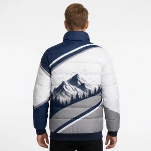 Storm Fit Men's Puffer <b>Jacket</b> Winter Windproof Stand Collar Zipper Closure Color Mountain Print Sporty Style - Product Image 3