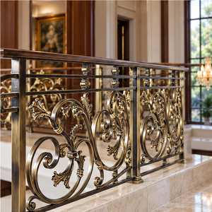 Rampe en métal bronze ornée avec des balustres décoratifs à motifs floraux pour escaliers et intérieurs de balcons de luxe - Product Image 3