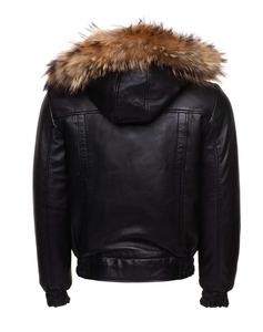 Blouson d'hiver matelassé noir en similicuir à capuche pour homme, style motard, avec fermeture éclair et poches, streetwear - Product Image 2