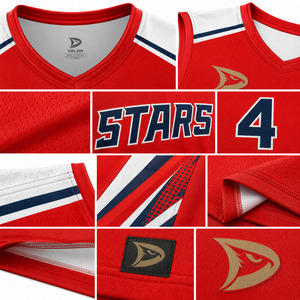TALON Stars Basketball Jersey V-Neck Tank Top <b>Red</b> Sublimated Moisture Wicking Adult Men's Athletic Apparel - Product Image 5