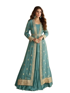 Readymade Elegant Chinon Silk Crush 3 Layer Gown Embroidered Sequence <b>Work</b> with <b>Belt</b> for Women for Wedding and Summer/Autumn - Product Image 5