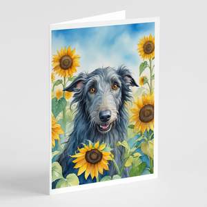 Deerhound escocés en girasoles caprichosos A7 tarjetas de felicitación Paquete de 8 tarjetas de nota en blanco con sobres tamaño 5x7 - Product Image 1