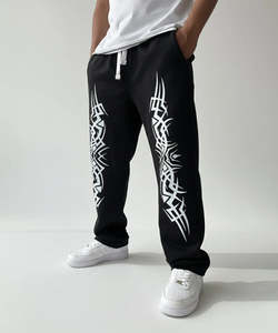<b>Men's</b> Black Eco-Friendly High Street Sweatpants <b>White</b> Flare Pants Print Elastic Waist Drawstring Casual Loose Fit Midweight - Product Image 4
