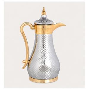 New Arrival Luxury <b>Arabic</b> Coffee Dallah Wall Stainless Steel Vacuum <b>Tea</b> Pot With Hammered Silver Finish and Gold Plated Handle - Product Image 3