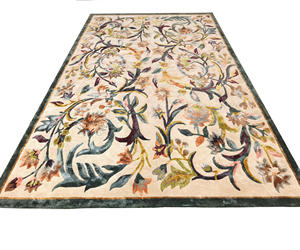 Tapis oriental en coton à poils longs |   Tapis d'intérieur tufté à la main, motif floral, écologique, ignifuge, antidérapant, adapté aux animaux domestiques, épaisseur 12 mm - Product Image 4