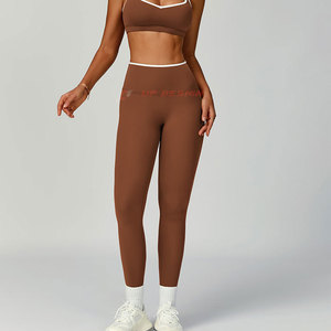 High Quality Women <b>Yoga</b> <b>Set</b> Activewear Solid Front Logo Seamless Breathable 2-Piece <b>Set</b> Factory Direct Sale - Product Image 6