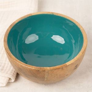 Bol de service en bois artisanal avec impression florale émaillée, vaisselle décorative pour la salle à manger, bol d'appoint pour la décoration intérieure, bol en bois - Product Image 5