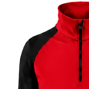 Women Quarter Zip Athletic <b>Top</b> <b>Red</b> <b>Long</b> <b>Sleeve</b> Fitted Sports Training Shirt High Collar Thumbhole Performance Activewear - Product Image 6