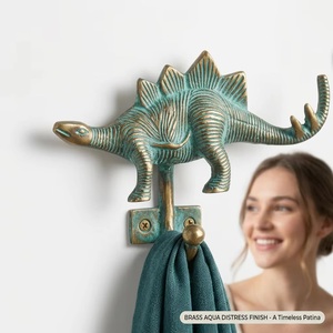Crochet mural auto-adhésif en fonte et laiton, motif dinosaure bleu, style vintage, durable et écologique, pour la décoration de perles - Product Image 4