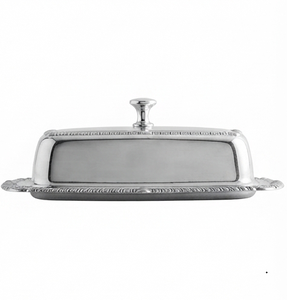 Beurrier en argent avec couvercle, design classique, hermétique pour une conservation optimale, en métal poli fait main, vaisselle de table pour cuisine et fêtes - Product Image 3