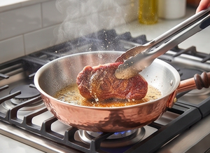 Copper Sauce <b>Pan</b> With Lid Handmade Hammered Finish With Wood <b>Handle</b> Vintage Style For Gas Use And Induction Stoves Use - Product Image 5