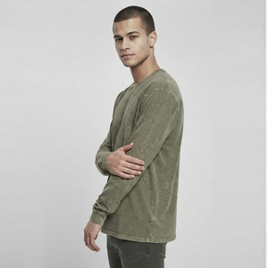 Camiseta de manga larga para hombre, estilo vintage, lavado a la piedra, algodón grueso, cuello redondo, corte holgado, estilo casual urbano - Product Image 6