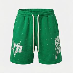 Shorts de survêtement épais pour homme, style streetwear, avec cordon de serrage, appliqué vintage, bords coupés, délavé à l'acide et broderie de patchs, pour un style optimal - Product Image 1