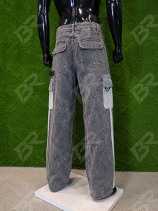 Men's Vintage Formal Washed Denim Cotton Cargo Pants Loose Fit Lightweight Multi Pocket Workwear Streetwear - Product Image 2