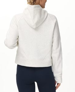 Sudadera con Capucha para Mujer, Color Gris Claro, Manga Larga, Cierre de Cremallera, Estilo Crop Top, Mezcla de Algodón y Felpa, Transpirable, Sin Forro, para Otoño - Product Image 4