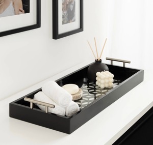 Modern Designer <b>Black</b> Wooden And Glass <b>Serving</b> <b>Tray</b> For Home Office Hotel Restaurant Elegant Luxury <b>Serving</b> Platter For Guests - Product Image 1