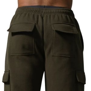 Men's Olive Green Cargo Sweatpants Loose Fit Fleece Jogger Pants Utility Pocket Workout Gym Training Casual Activewear - Product Image 5