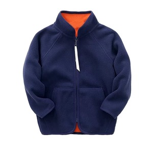 Custom Kids Double Layer Polar Fleece <b>Jacket</b> Navy Blue Orange Stand Collar Full Zip Up Children Outdoor Warm Soft Coat - Product Image 1