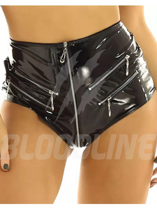 Pantalones cortos negros para hombre, con revestimiento de PU, cintura alta, cierre de cremallera y bolsillos, estilo gótico - Product Image 6