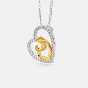 Collar con Colgante de Diamante Cultivado en Laboratorio en Forma de Corazón de Madre e Hijo de Dos Tonos - Product Image 2