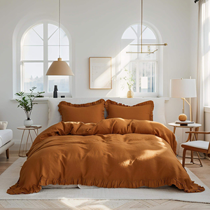 Duvet Cover Set 100% Pure French Linen Bedding for Home 5 pcs 1 Duvet Cover 1 <b>Flat</b> 1 Fitted Sheet 2 <b>pillow</b> cases Sets - Product Image 1