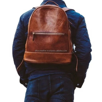 Mochila Portátil Vintage de Cuero Genuino Hecha a Mano al por Mayor, de Grano Completo, para Viajes, Negocios y Uso Casual, con Cremallera de Algodón