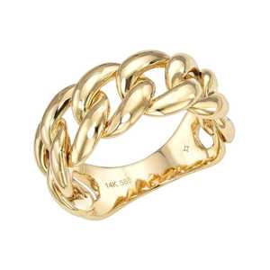 Anillo de Eslabones Cubanos Lisos de Lujo, Acabado Pulido, Unisex, Cadena de Eslabones Texturizados, Joyería Fina Moderna y Elegante, Oro Sólido de 10K, 14K, 18K - Product Image 1
