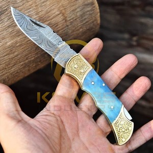 Custom Damascus Hunting <b>Knife</b> Blue <b>Bone</b> <b>Handle</b> Fixed Blade Skinning <b>Knife</b> for Camping, Bushcraft & Outdoor Adventures - Product Image 3