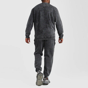 High Street Hot Selling Winter Acid Washed Custom <b>Embroidery</b> Logo 100% Cotton Men's Outdoor Breathable Sweatsuits Tracksuits <b>Set</b> - Product Image 2