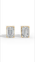 Boucles d'oreilles clous en diamant de laboratoire taille émeraude, argent sterling 925, sertissage quatre griffes, certifiées IGI, bijoux fins pour femme, mariage