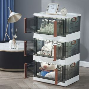 Armadio di Stoccaggio in Plastica Pieghevole e Smontabile con Porta in Acrilico Trasparente Nero, Bianco o Marrone - per Organizzazione della Cucina - Product Image 2