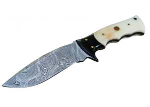 Couteau de camping extérieur personnalisé en acier Damas fait main avec manche en os de chameau et Micarta, lame fixe - Product Image 4