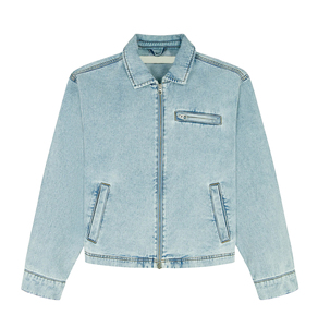 Men's Acid Wash Denim Work Jacket Casual Zipper Front Turn-<b>Down</b> Collar Streetwear Cotton Vintage Canvas Jacket - Product Image 1