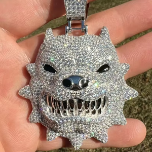 Pendentif Tête de Loup Iced Out en Argent 925 avec Moissanite Ronde Taille Brillant, Breloque Animale Thème Hip Hop, Pendentif Quotidien pour Hommes - Product Image 3