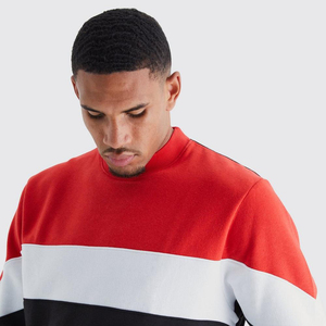 Sweat-shirt décontracté pour homme, coupe oversize, blocs de couleur, épaules tombantes, 100 % coton, brodé par le fabricant, écologique et vierge - Product Image 3
