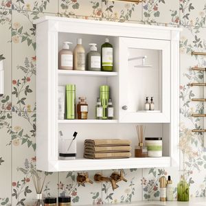 Armadietto da Bagno a Parete da 32 Pollici con 4 Ripiani e Anta a Specchio, Mobiletto per Toilette - Product Image 2