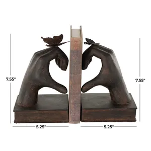 Hand Sculpted Bronze Bookends With Butterfly Design 7.55 In H 5.25 In W Set Of 2 Contemporary <b>Figurative</b> Decor - Product Image 1