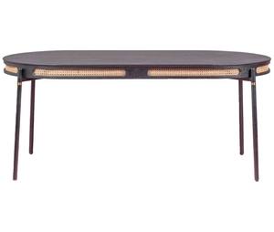 Table de salle à manger ovale 6 places en bois de manguier industriel de forme naturelle avec base métallique et pieds pliants, finition noire, écologique et durable - Product Image 1