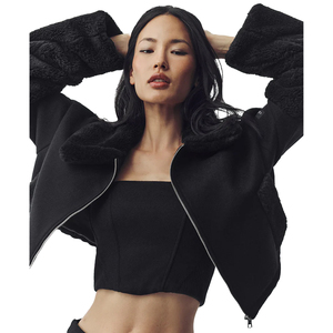 New <b>Women's</b> Wool Blend Bomber <b>Jacket</b> Oversized <b>Zip</b> <b>Up</b> Winter Coat Premium Streetwear Outerwear Rib Knit Trim custom manufacturer - Product Image 4