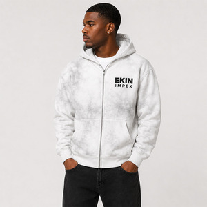 Custom <b>White</b> Acid Wash <b>Zip</b> <b>Up</b> Hoodie Men Oversized Heavyweight Fleece Hoodie OEM Private Label Streetwear - Product Image 1