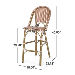 Set di 2 sgabelli da bar francesi in rattan PE da esterno da 29,5 pollici, rosso ruggine e bianco, con struttura in alluminio e finitura in bambù - Product Image 5