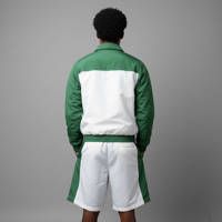 Novedad 2026: Conjunto Deportivo de 2 Piezas para Hombre, 100% Nailon, Estilo Urbano, Bloques de Color, Estampado, Cortavientos Transpirable, Verde y Blanco