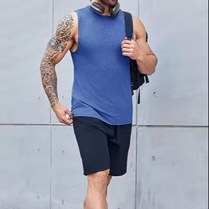 เสื้อกล้ามออกกำลังกายผู้ชายคุณภาพสูง ผ้าฝ้ายผสมโพลีเอสเตอร์ เสื้อกีฬา เสื้อซิงเกิล เสื้อกล้ามออกกำลังกายสำหรับฤดูร้อน - Product Image 1