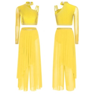 Conjunto de Ropa de Danza Lírica <span class=keywords><strong>para</strong></span> Mujer, Top Corto y Pantalones Holgados, Ropa de Danza <span class=keywords><strong>para</strong></span> Actuaciones en Escenario, Danza Moderna - Product Image 2