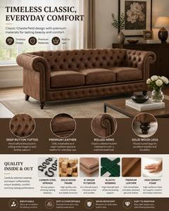 <b>Wooden</b> <b>Frame</b> Midcentury Modern Eco-Friendly Genuine Leather 3-Seater <b>Sofa</b> for Living Room Villa Warehouse-Portable Design - Product Image 3