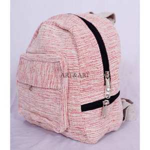 Mochila Ecológica Moderna de Lino y Algodón para Portátil, Diseño Multibolsillos, Patrón Geométrico, Cierre con Cordón, para Viajes y Senderismo - Product Image 2