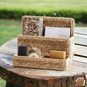 Rattan <b>Storage</b> <b>Tray</b> Double Tier Rectangular Minimalist Design Multifunction Portable Sustainable Desk Organizer Neatening - Product Image 2