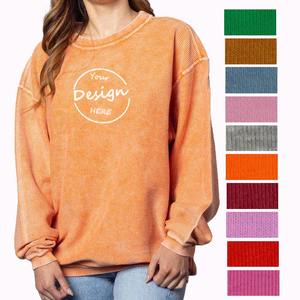 Sudadera de cuello redondo de pana color carbón para mujer, con bordado de chenilla y cordón, extragrande, personalizada OEM, al por mayor - Product Image 1