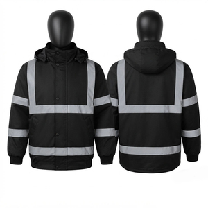 Chaqueta de Cuero para Hombre, Calidad Premium, Poliéster Oxford 300 Gramos, Negra, con Capucha, Ropa de Trabajo de Seguridad, Cinta Reflectante Cosida, Logotipo Personalizado - Product Image 1