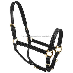 Licou de cheval en cuir cousu de qualité supérieure fabriqué sur du cuir noir marron ou beige avec des anneaux de boucles en laiton massif - Product Image 5